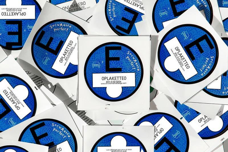 Kolaž nalepk E-Plakette Nemčija